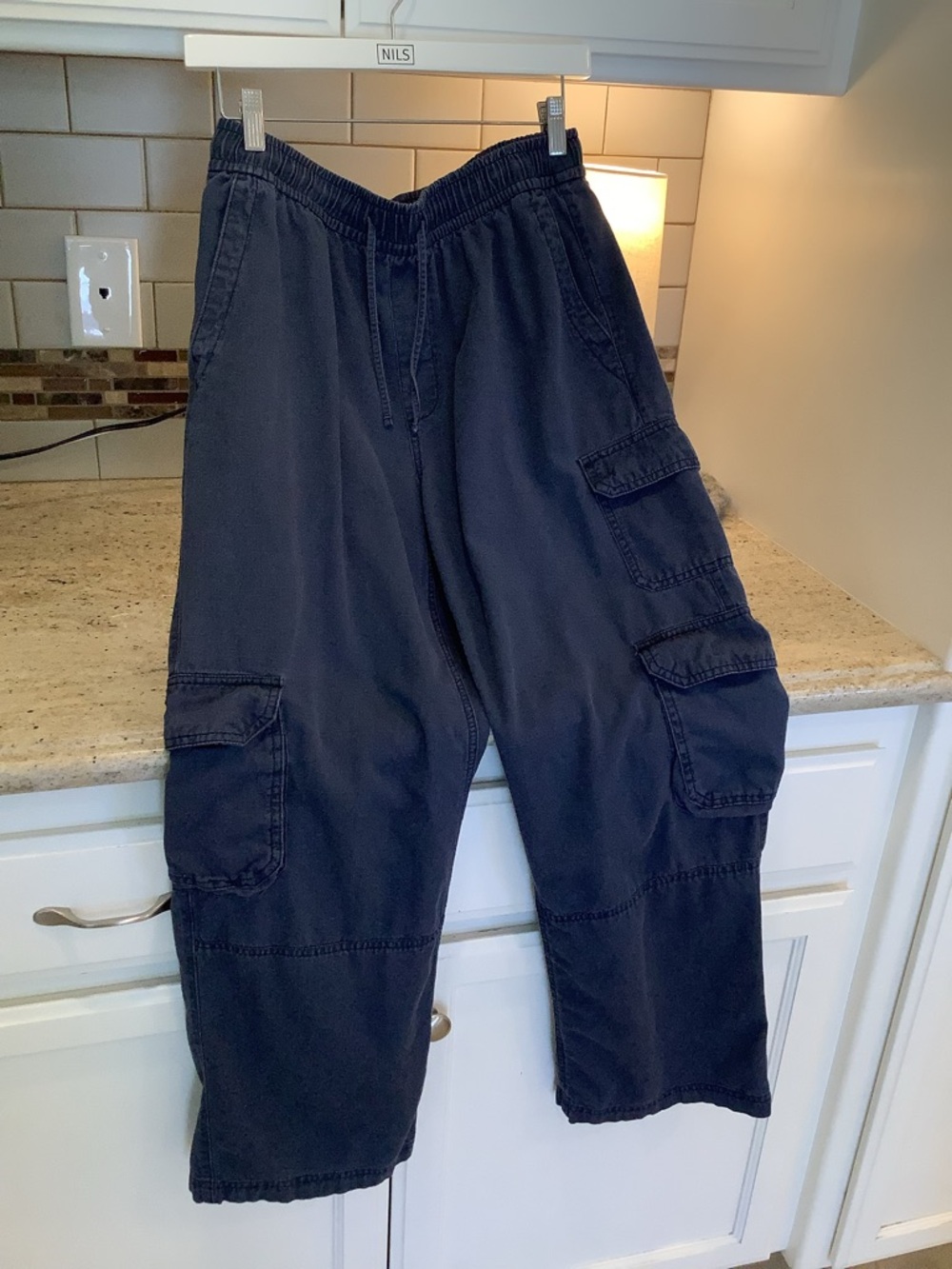 Old Navy Blue Cargo Pants - Elastic Waist Drawstring Wide Leg Size Medium